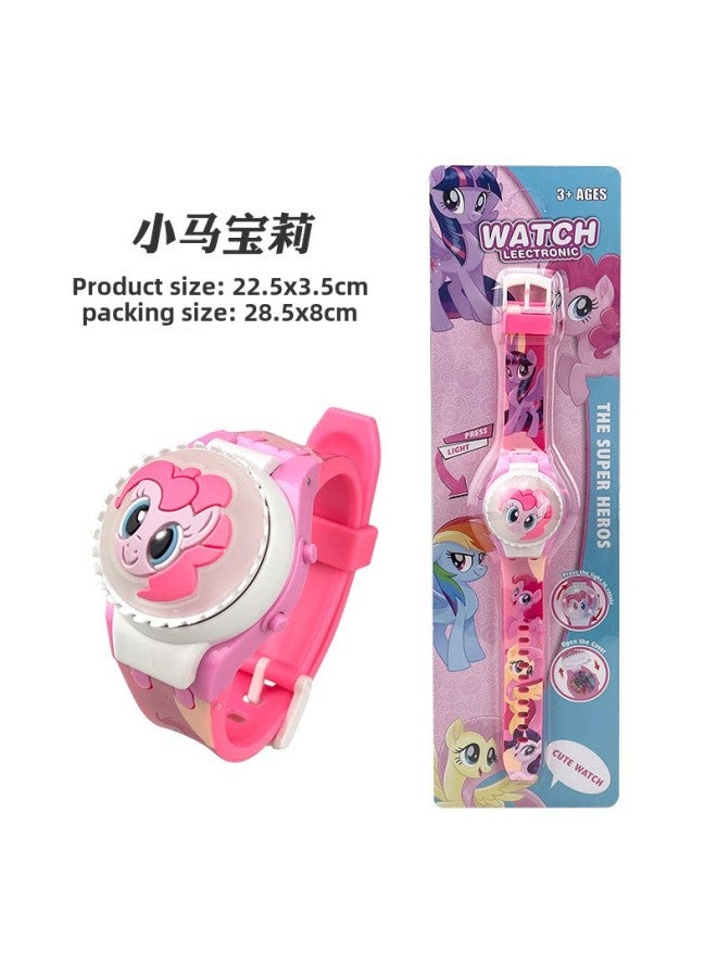 Exquisite Cartoon Rotating Flip Top Light Watch Press Luminous Rotatable Decompression Kidsren's Digital Watch-Color:806  Pony - Image 1