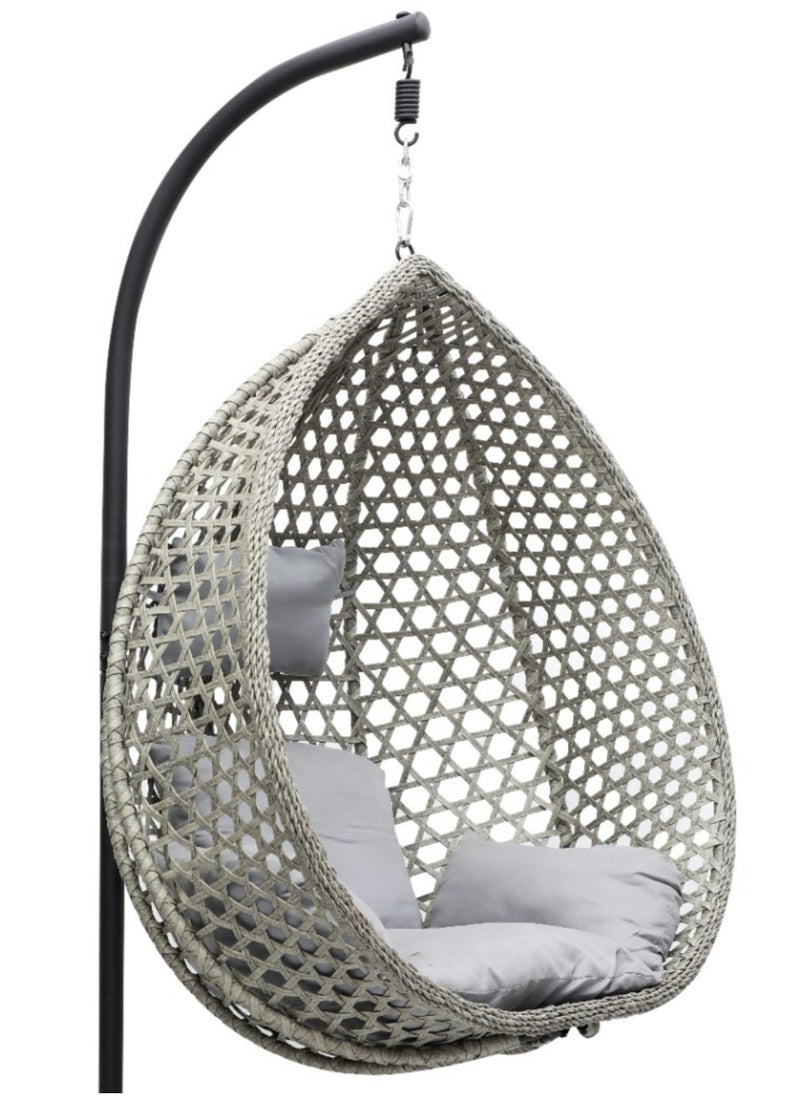 Foldable Egg Swing Chair with Stand – Wicker Rattan Hanging Chair with Cushion & Pillow BLACK GREY