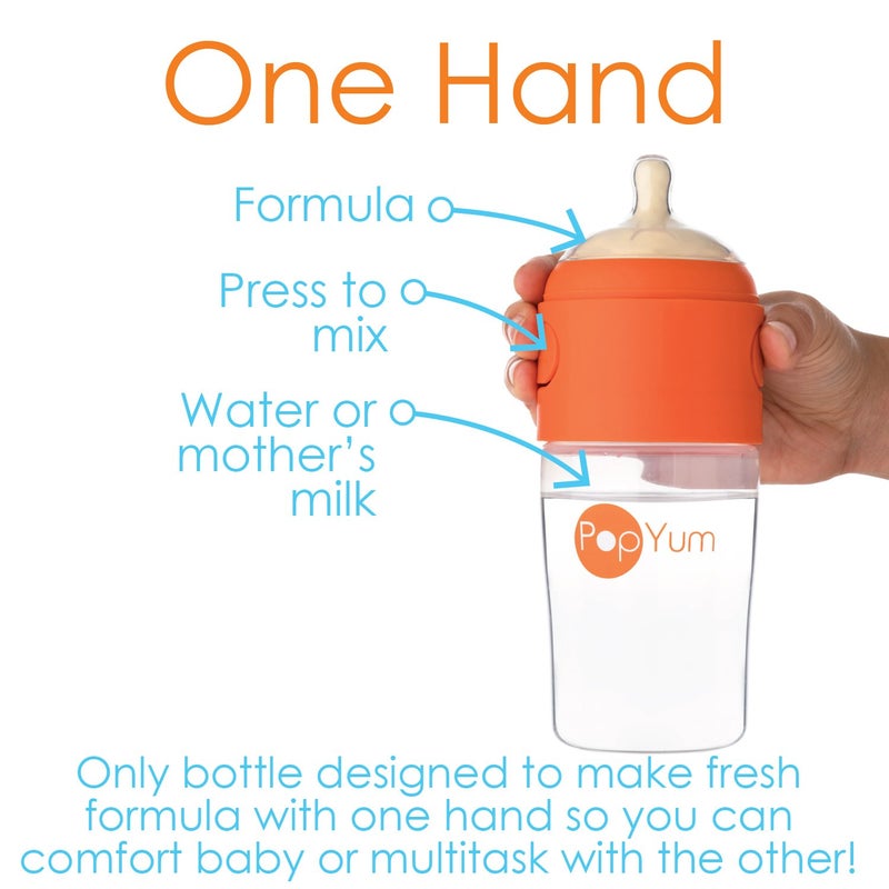 PopYum 9 oz Orange Anti-Colic Formula Making/Mixing/Dispenser Baby Bottles, 2-Pack with #2 Medium Flow Nipples, 260 ml, BPA-Free, Natural Latch - Image 2