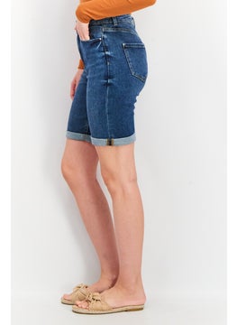 Mohito Women Regular Fit Cuffed Hem Denim Short, Blue Wash  - Image 4