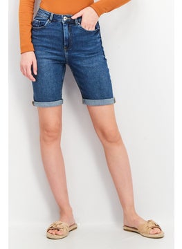 Mohito Women Regular Fit Cuffed Hem Denim Short, Blue Wash  - Image 1