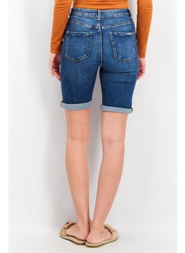 Mohito Women Regular Fit Cuffed Hem Denim Short, Blue Wash  - Image 2