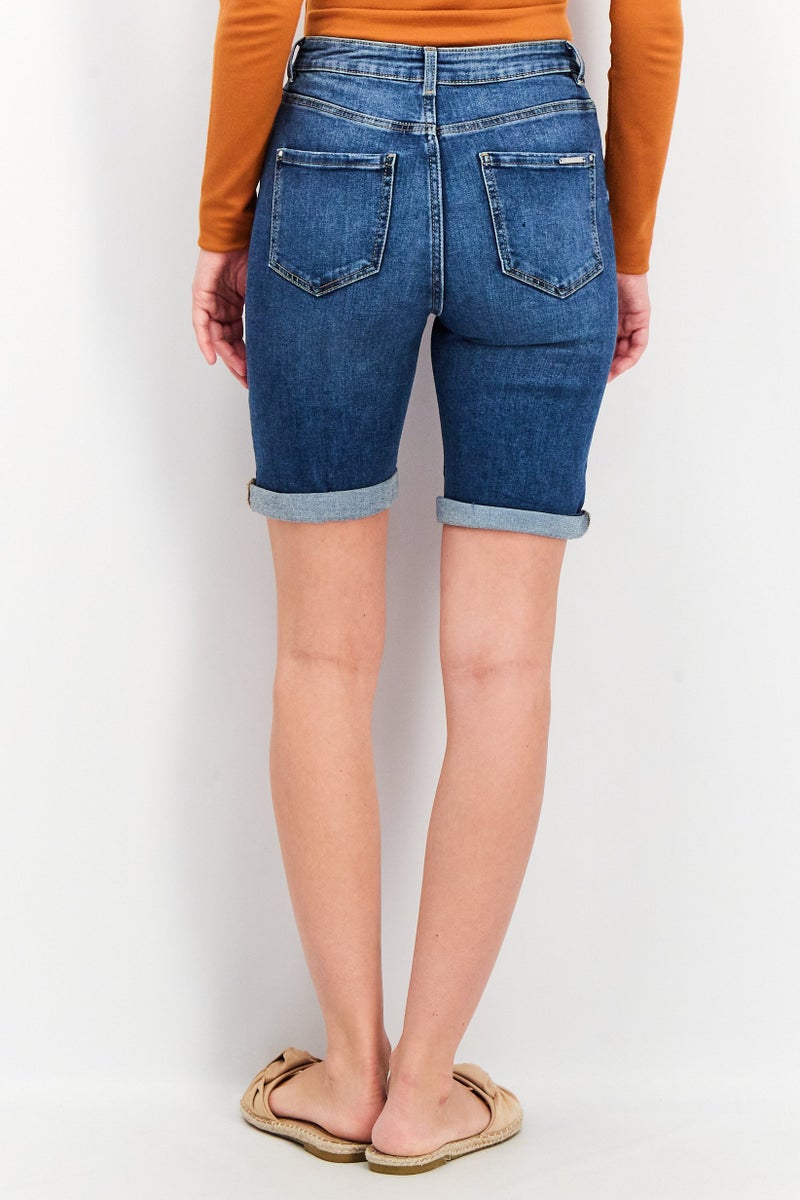 Mohito Women Regular Fit Cuffed Hem Denim Shorts, Blue Wash - Image 2
