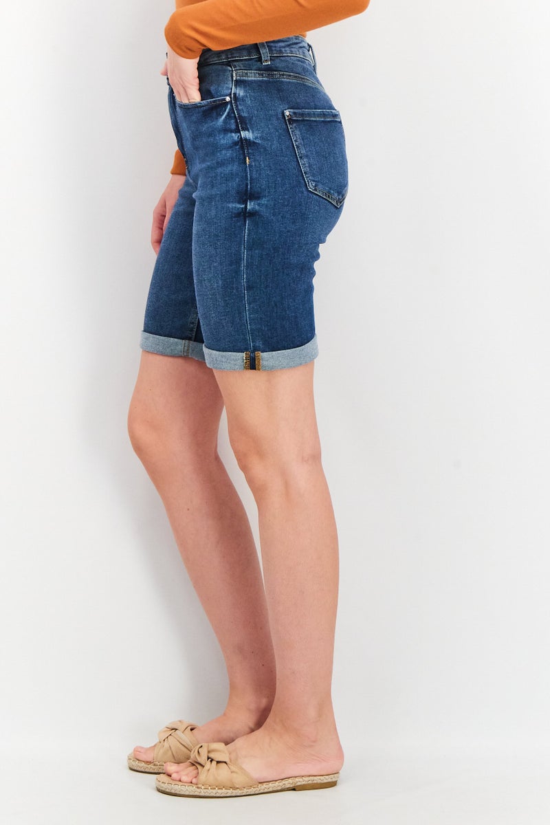 Mohito Women Regular Fit Cuffed Hem Denim Shorts, Blue Wash - Image 4