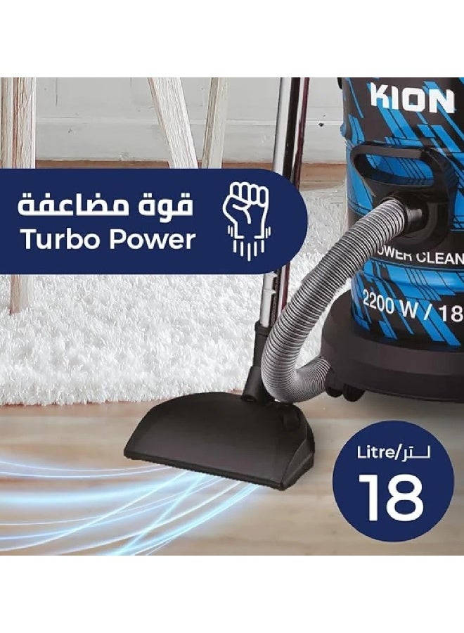 Kion Barrel Vacuum Cleaner - 2200 Watts - 18 Liters - Blue and Black - DVC621 18 L 2200 W DVC621 Blue and Black - Image 3