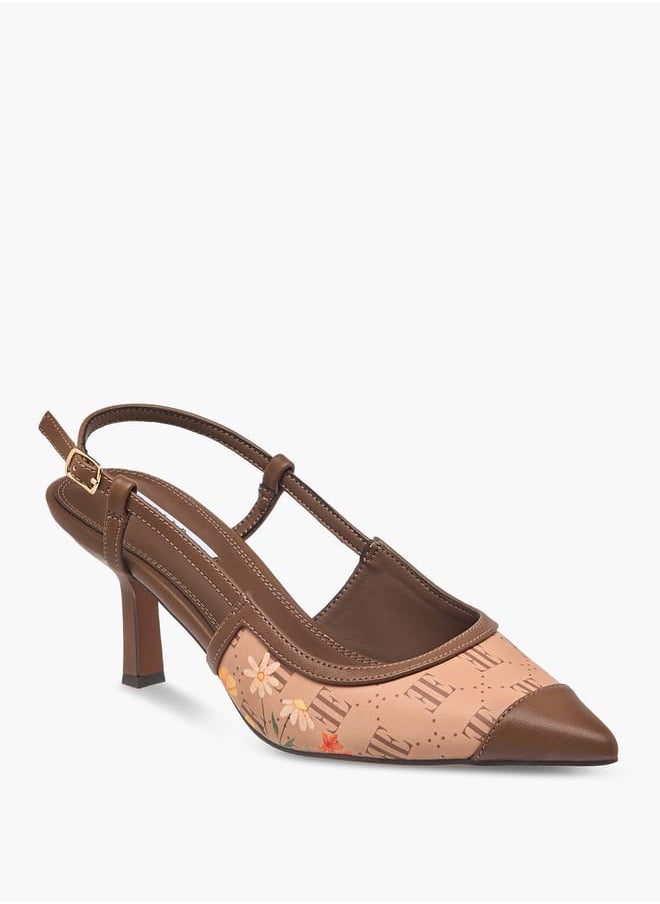 ELLE Women's Logo Print Pointed Toe Sandals with Buckle Closure and Kitten Heels  - Image 2