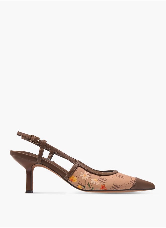 ELLE Women's Logo Print Pointed Toe Sandals with Buckle Closure and Kitten Heels  - Image 3