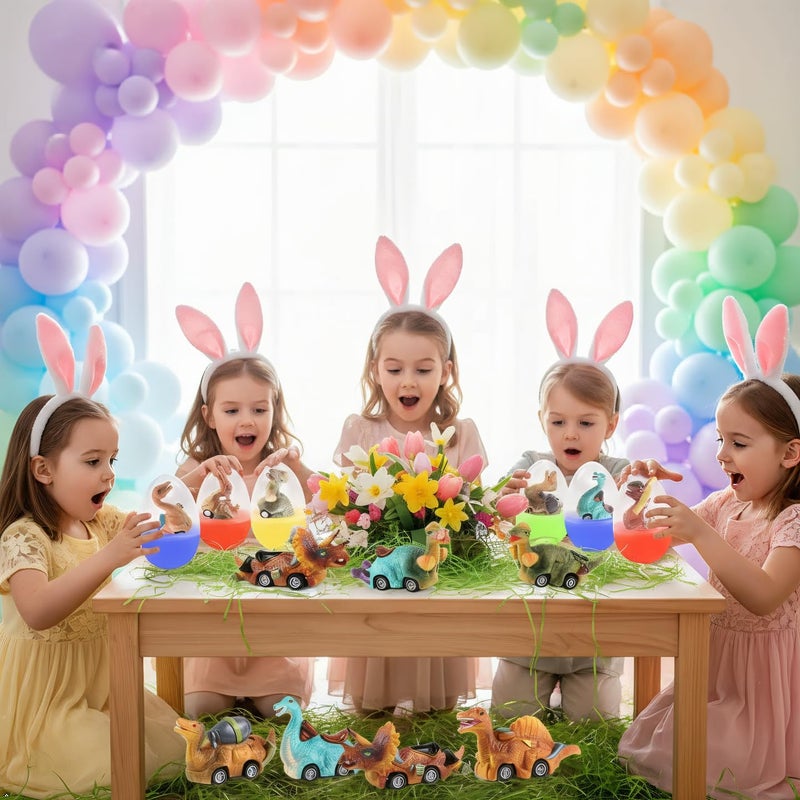 Cherislpy 6 Pack Jumbo Eggs with Dinosaur Pull Back Cars Toys Inside for Kids Boys Toddlers Easter Basket Stuffers Party Favors Easter Egg Fillers - Image 5
