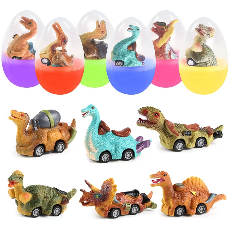 Cherislpy 6 Pack Jumbo Eggs with Dinosaur Pull Back Cars Toys Inside for Kids Boys Toddlers Easter Basket Stuffers Party Favors Easter Egg Fillers - Image 1