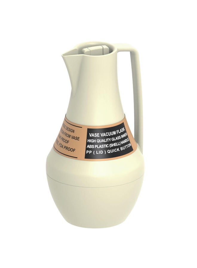 GAZELLA Plastic Tea/Coffee Flask 1 Liter Off White, Borosilicate Glass Inside - Image 1