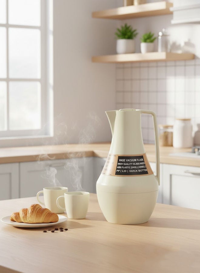 GAZELLA Plastic Tea/Coffee Flask 1 Liter Off White, Borosilicate Glass Inside - Image 2