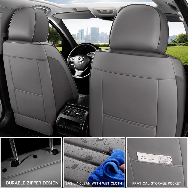 MINGBRON Car Seat Covers Full Set, 5 Seats Comfortable Faux Leather Seat Covers for Cars, Waterproof Automotive Seat Covers, Luxury Universal Fit Seat Covers for SUV, Sedans, Pick-up Trucks (Gray) - Image 5