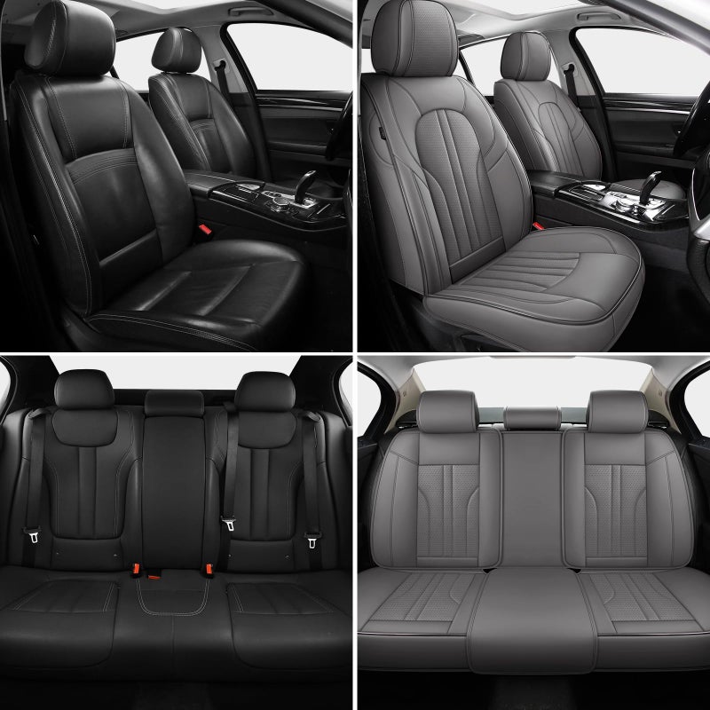 MINGBRON Car Seat Covers Full Set, 5 Seats Comfortable Faux Leather Seat Covers for Cars, Waterproof Automotive Seat Covers, Luxury Universal Fit Seat Covers for SUV, Sedans, Pick-up Trucks (Gray) - Image 2