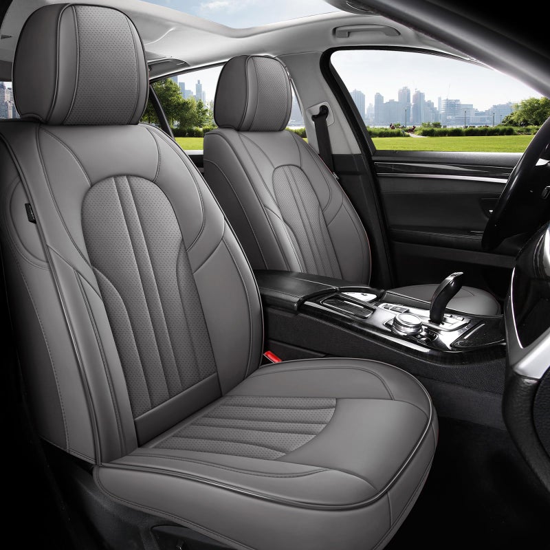 MINGBRON Car Seat Covers Full Set, 5 Seats Comfortable Faux Leather Seat Covers for Cars, Waterproof Automotive Seat Covers, Luxury Universal Fit Seat Covers for SUV, Sedans, Pick-up Trucks (Gray) - Image 3