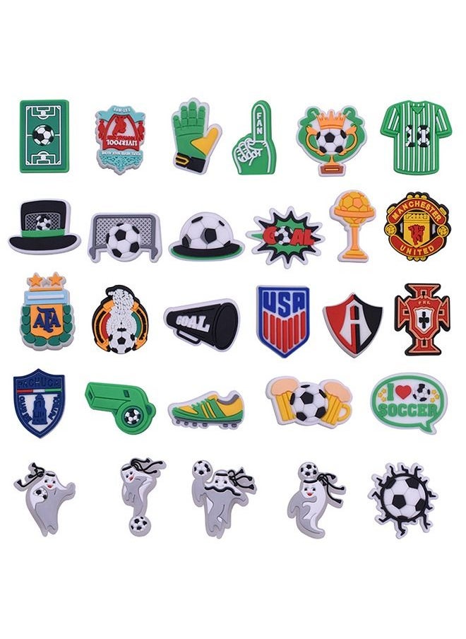 Generic - 28 Pcs Crocs Shoe Decoration Charms Football World Cup Series Boys Girls Men Women Charm for Crocs Hole Hole Shoe Buckle Party Favors Mini Charm Bracelet Wristband for Boys Girls Men Women - Image 1