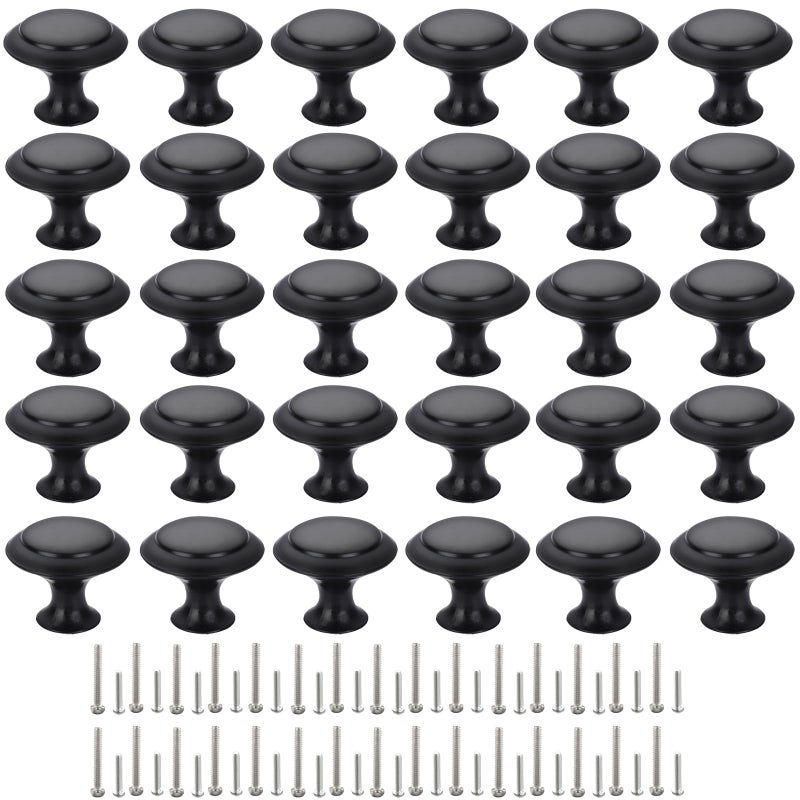 Cabinet Knobs 30 PCS 30mm Dresser Knobs Premium Drawer Knobs Metal Furniture Handles Black Zinc Door Knobs for Closet 116 Inch Diameter Round Drawer Pulls Kitchen Knob Hardware with Screws DIY