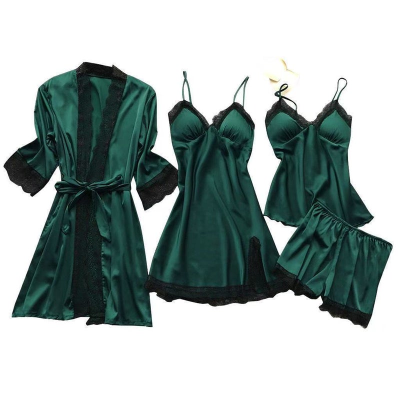 Purejoy Luxurious 4-Piece Women's Sleepwear Set - Satin Fabric, Antibacterial, Anti-Static, Soft & Comfortable