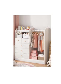Generic Kids Wardrobe Closet,Portable Clothes Rack with 5 Drawer,Freestanding Closet Organizers and Storage System with Hanging Rods,Storage Cabinet Suitable for Cloakrooms,Bedrooms,Entrances（YN011-White）  - Image 1