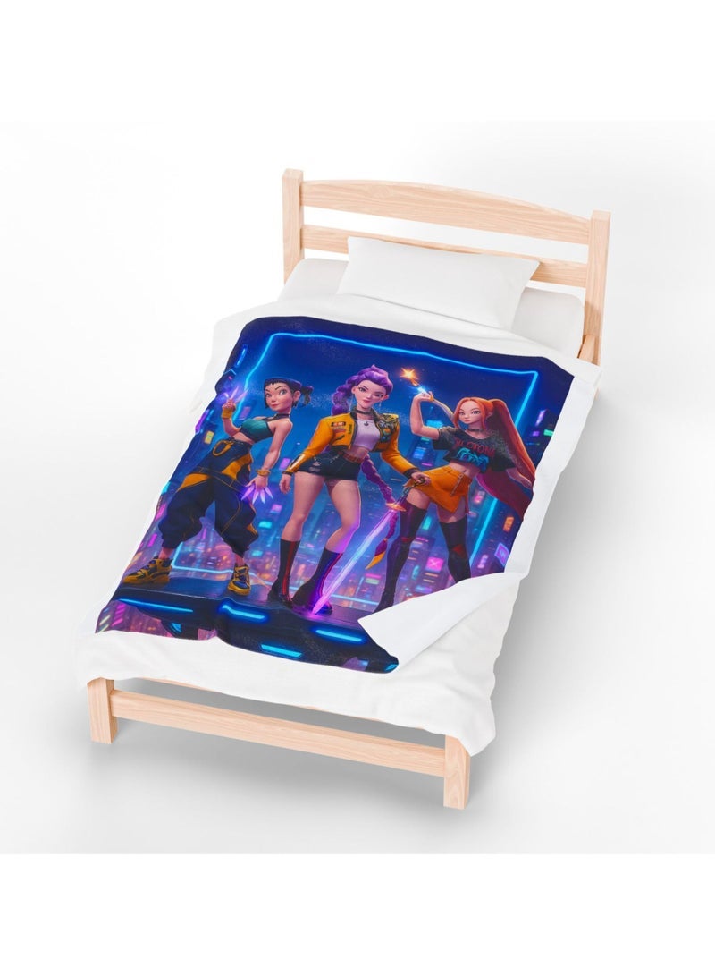 general K-POP: Demon Hunting Girl Group Printed Blanket Bright Colors Soft and Skin-Friendly Suitable for Decoration Home and Camping - Image 3