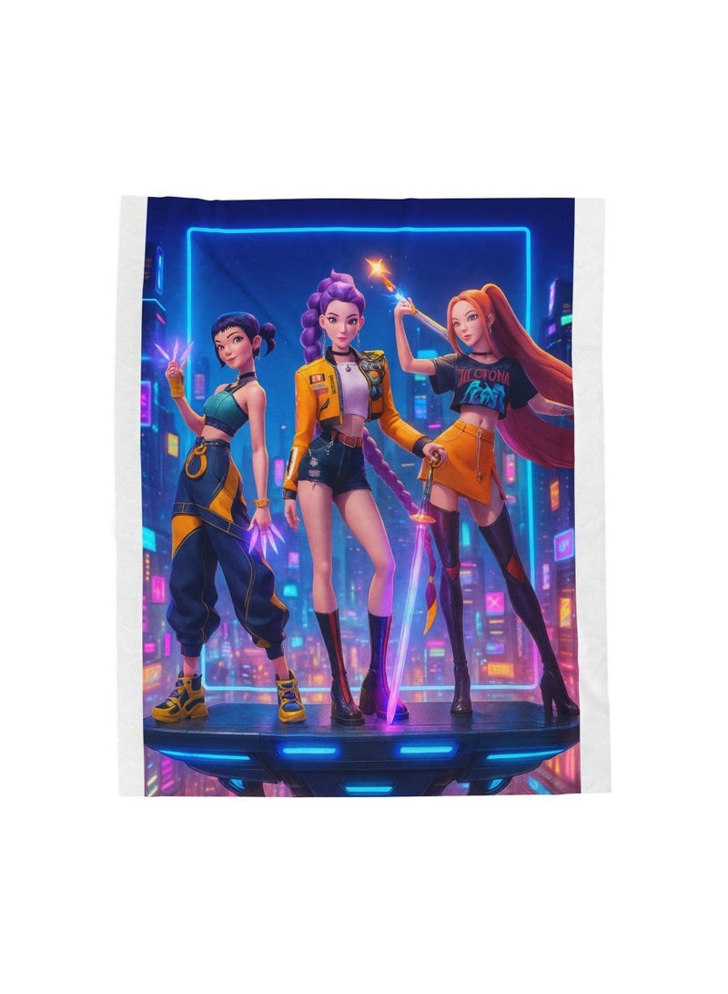 general K-POP: Demon Hunting Girl Group Printed Blanket Bright Colors Soft and Skin-Friendly Suitable for Decoration Home and Camping - Image 1