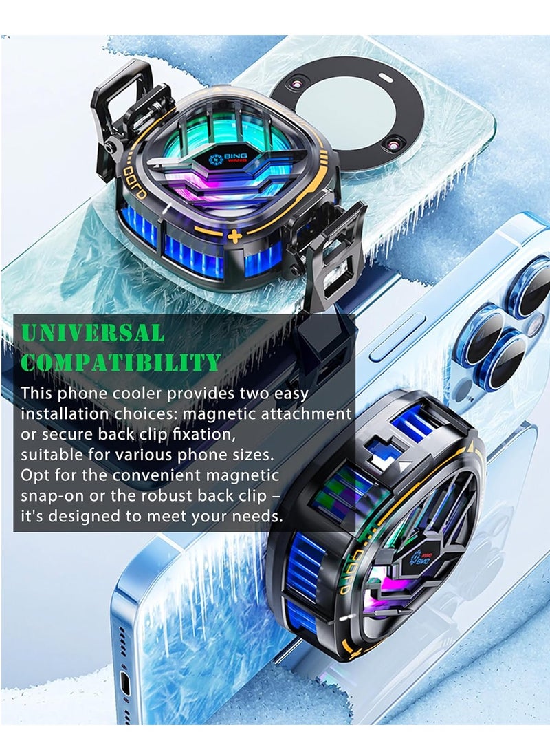 RECTO Magnetic Cell Phone Cooler, RGB Phone Cooling Fan Portable Lightweight Mobile Phone Cooling Fan, Phone Radiator with Temperature Display for Mobile Gaming,Tiktok Live Streaming  - Image 2