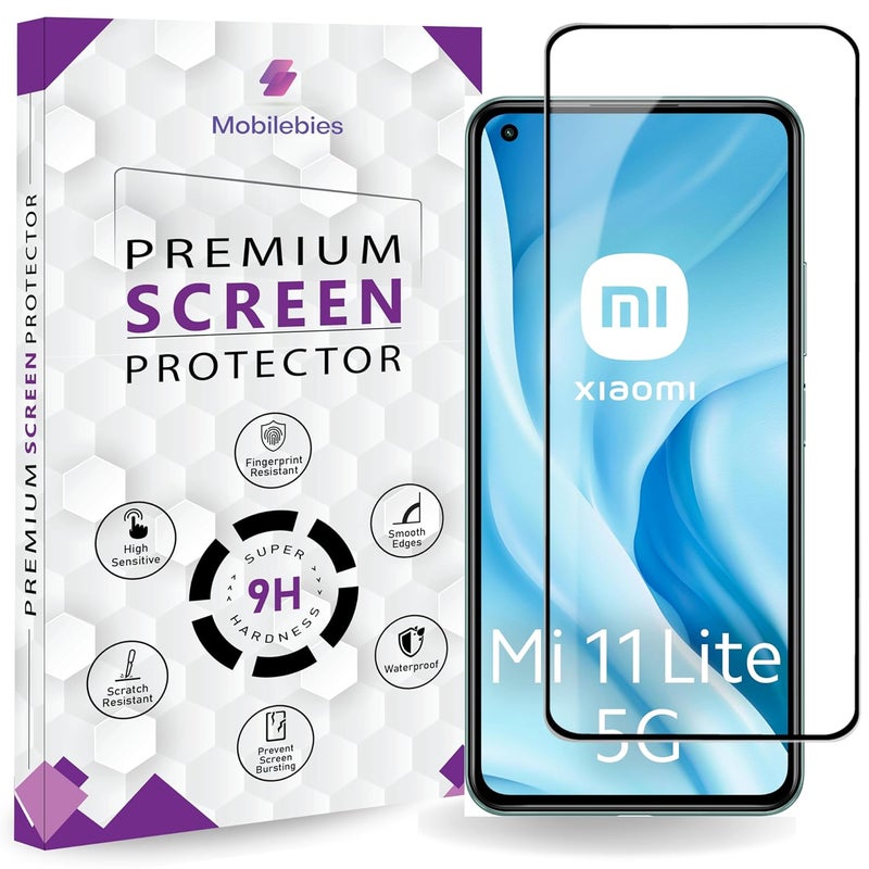 Mobilebies Premium Tempered Glass Screen Protector Guard For Xiaomi 11Lite 5G (6.55 Inch, Pack of 1) | Edge to Edge Coverage With Easy to installation kit - Image 1
