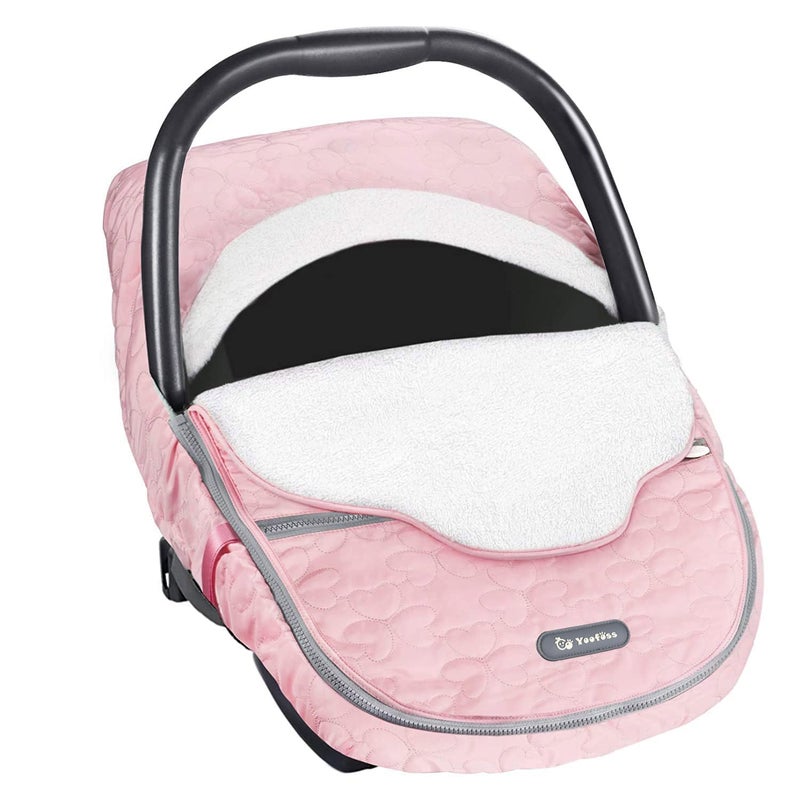 YOOFOSS Yoofoss Baby Car Seat Cover Winter Carseat Canopies Cover to Protect Baby from Cold Wind Super Warm Plush Fleece Baby Carrier Cover for Infant Boys Girls Pink