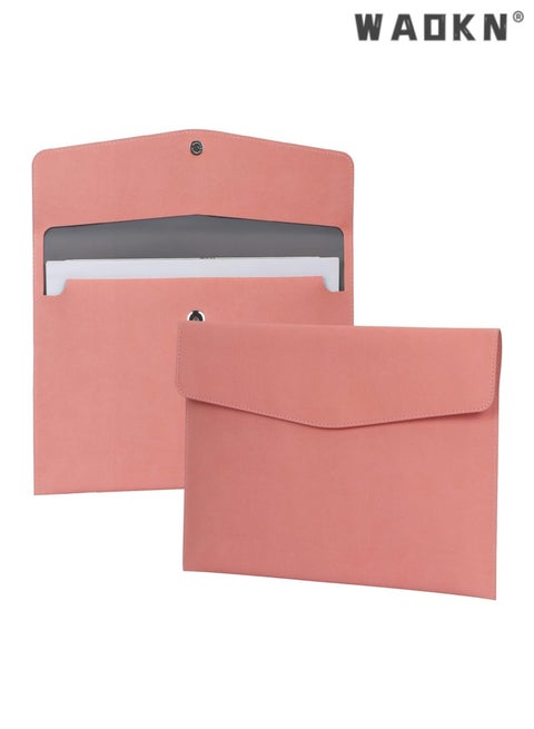 File Folder, PU Leather A4 Document Holder File Organizer Filing Envelope Portfolio Case Tablet Sleeve with Magnetic Snap Closure for Home School Office Stationery (Pink)