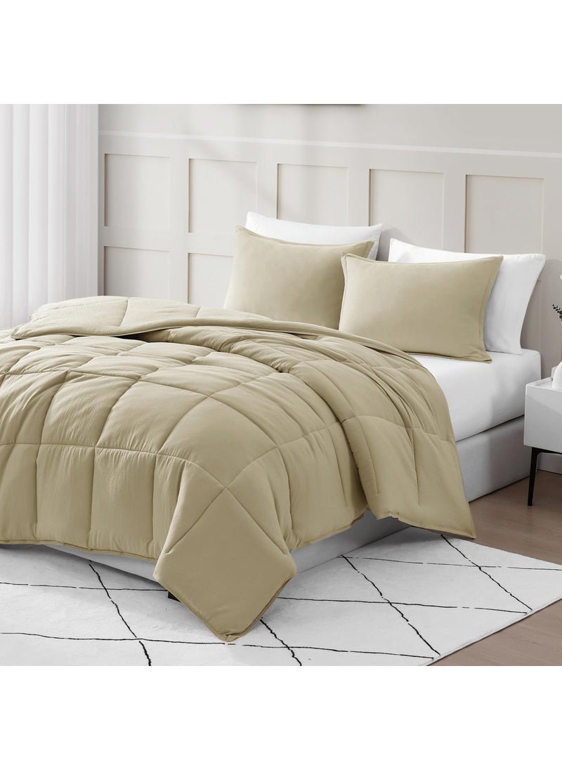 Casa Platino Casa Platino Pre-Washed Comforter Set King Size- 3 Piece King Comforter Set - Hydro-Brushed 100% Microfiber King Bedding Comforter Set - Soft & Breathable Bedding King Size Comforter Set- Linen  - Image 1