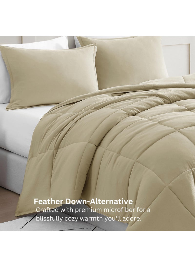 Casa Platino Casa Platino Pre-Washed Comforter Set King Size- 3 Piece King Comforter Set - Hydro-Brushed 100% Microfiber King Bedding Comforter Set - Soft & Breathable Bedding King Size Comforter Set- Linen  - Image 4