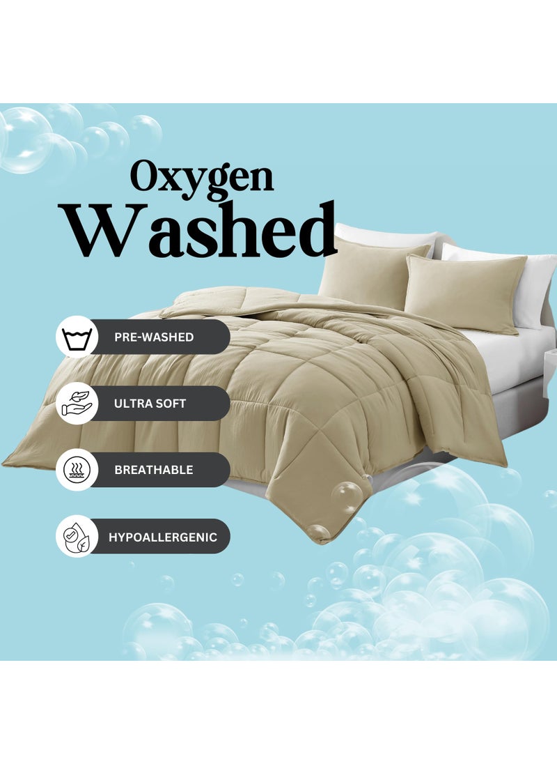 Casa Platino Casa Platino Pre-Washed Comforter Set King Size- 3 Piece King Comforter Set - Hydro-Brushed 100% Microfiber King Bedding Comforter Set - Soft & Breathable Bedding King Size Comforter Set- Linen  - Image 3