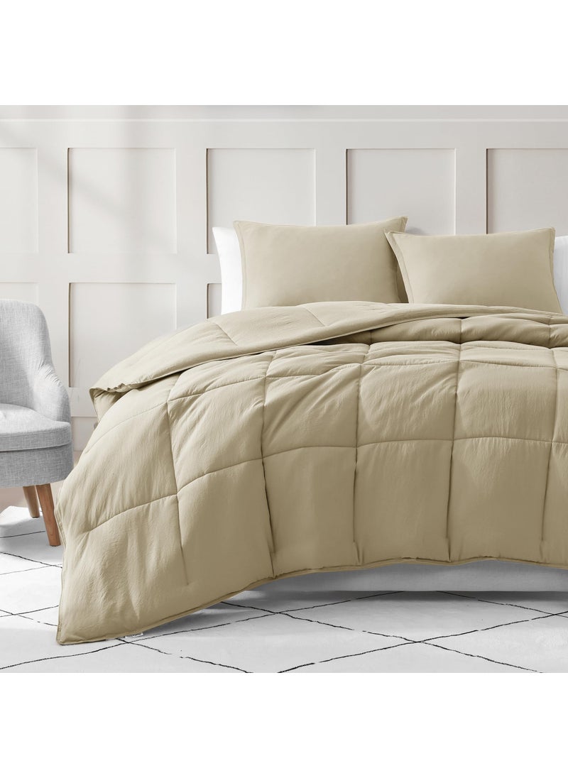 Casa Platino Casa Platino Pre-Washed Comforter Set King Size- 3 Piece King Comforter Set - Hydro-Brushed 100% Microfiber King Bedding Comforter Set - Soft & Breathable Bedding King Size Comforter Set- Linen  - Image 2