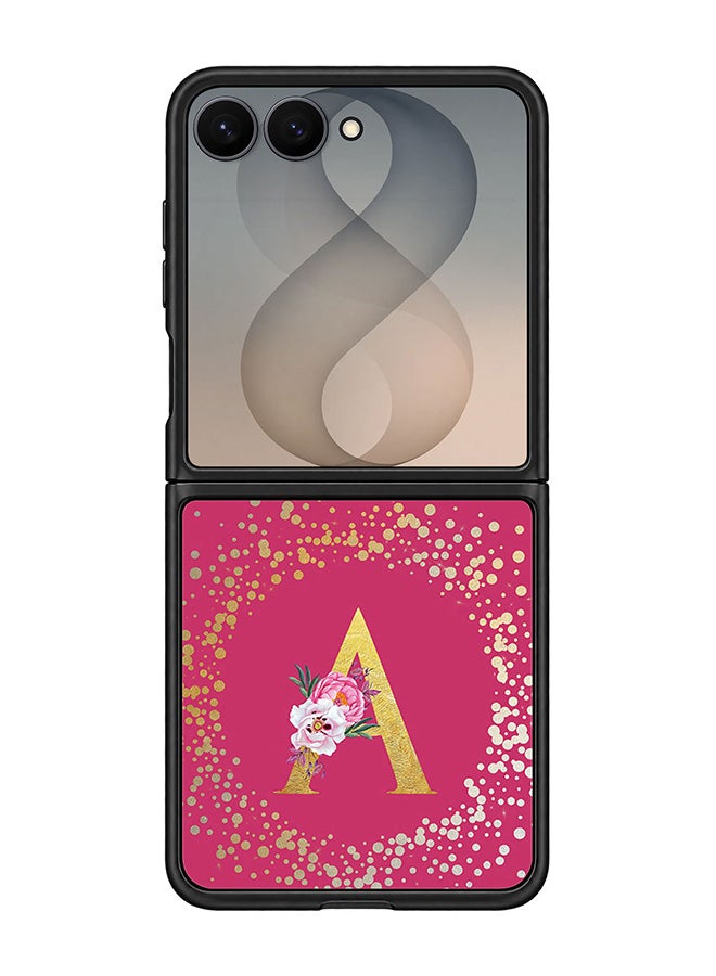 Stylizedd Rugged Case for Samsung Galaxy Z Flip8- Slim Fit Hybrid Rubber Cover Floral Monogram - A (Deep Pink)