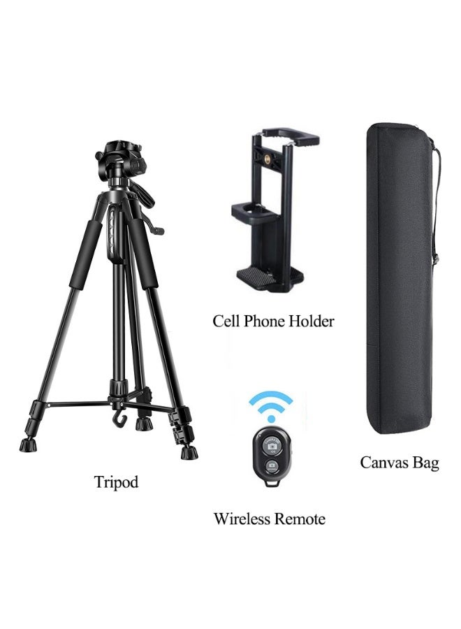 Eesyy 168cm Phone & Camera Tripod, Lightweight Aluminum Tripod Stand with 360° Panorama Shooting, Remote Control & Travel Bag, Fits DSLR, Smartphone, Projector, Spotting Scop - Image 1