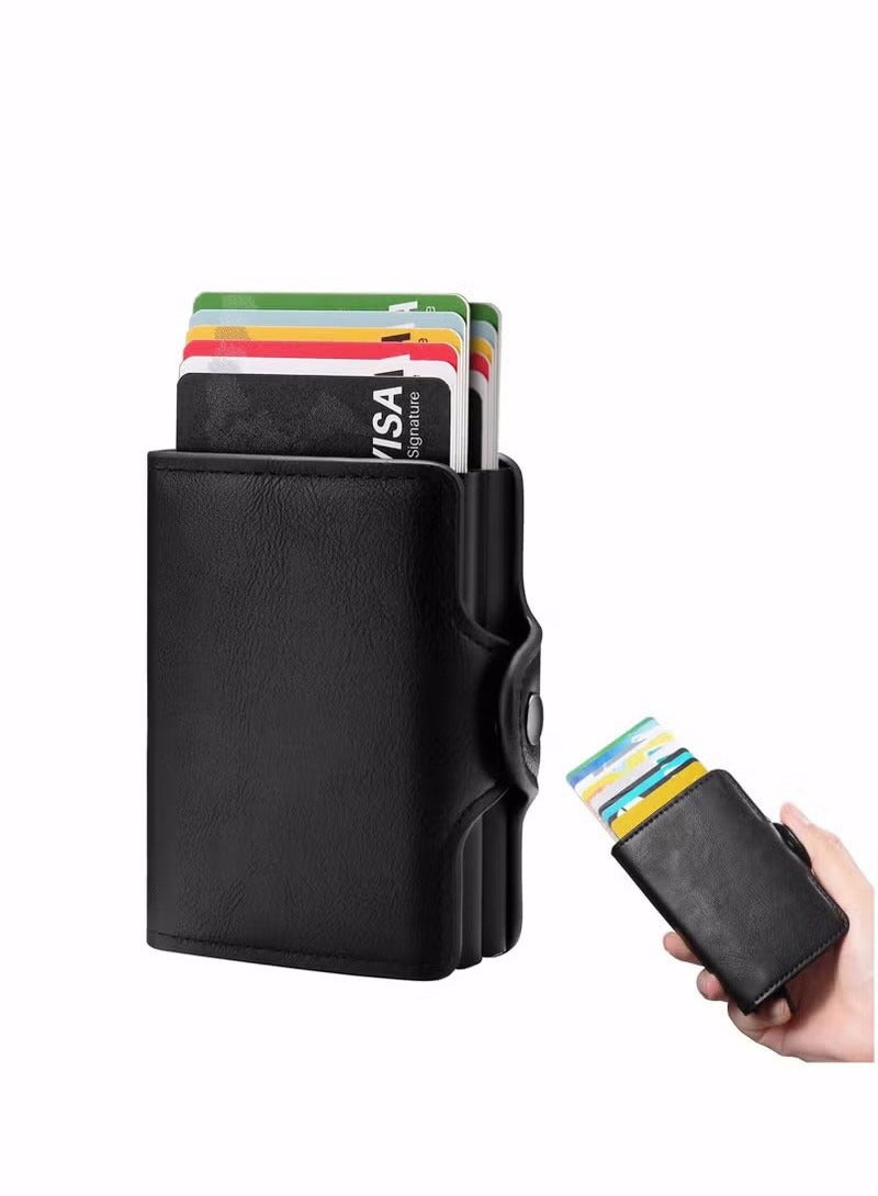 حامل بطاقة ائتمان محفظة للرجال ، محفظة منبثقة تلقائية مع RFID ، حقيبة بطاقة جلدية رفيعة جيب أمامي محافظ سفر رفيعة مضادة للسرقة ، منظمات نقود معدنية للنساء حتى 14 بطاقة + نقود  - Image 1