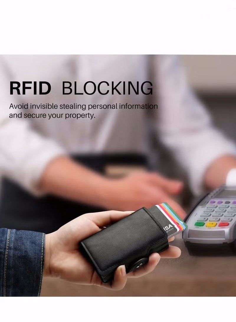 حامل بطاقة ائتمان محفظة للرجال ، محفظة منبثقة تلقائية مع RFID ، حقيبة بطاقة جلدية رفيعة جيب أمامي محافظ سفر رفيعة مضادة للسرقة ، منظمات نقود معدنية للنساء حتى 14 بطاقة + نقود  - Image 4