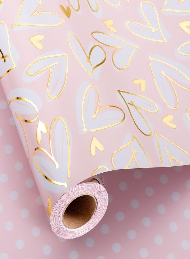 MAYPLUSS Wedding Wrapping Paper Roll, 17IN x 16.5FEET Gold Foil Heart Bridal Shower Gift Wrap for Mothers Day, Engagement, Baby Shower, Valentines Day
