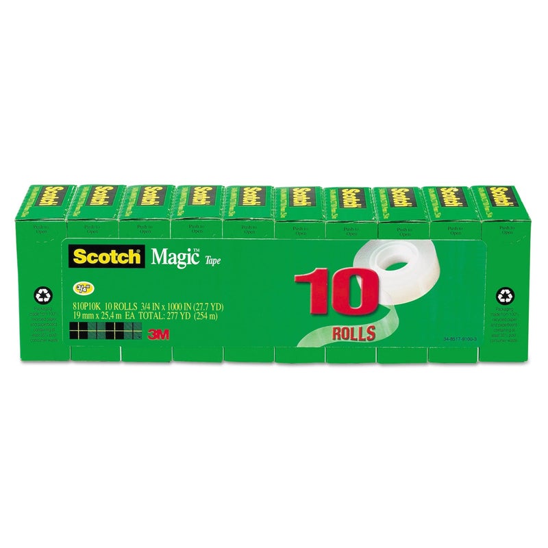 Scotch Magic Tape 810P10K, 3/4" x 1000", 1" Core, Invisible Matte Finish, 10-Pack Refill Rolls for Permanent Paper Mending - Image 2