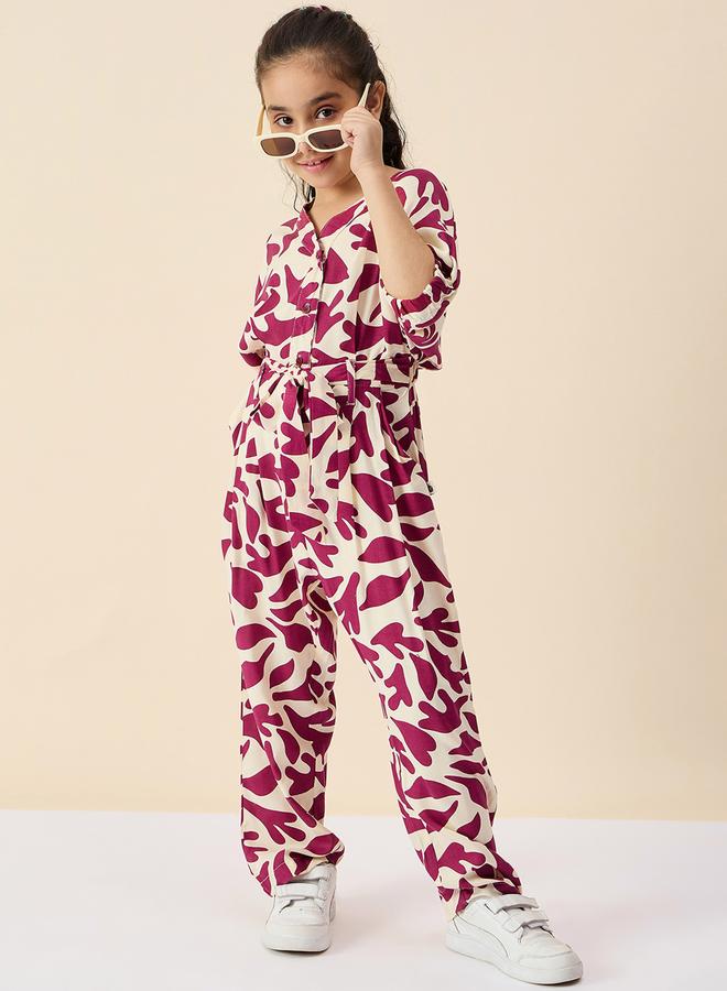 Stylo Bug Girls Maroon Abstract Print Jumpsuit - Image 2