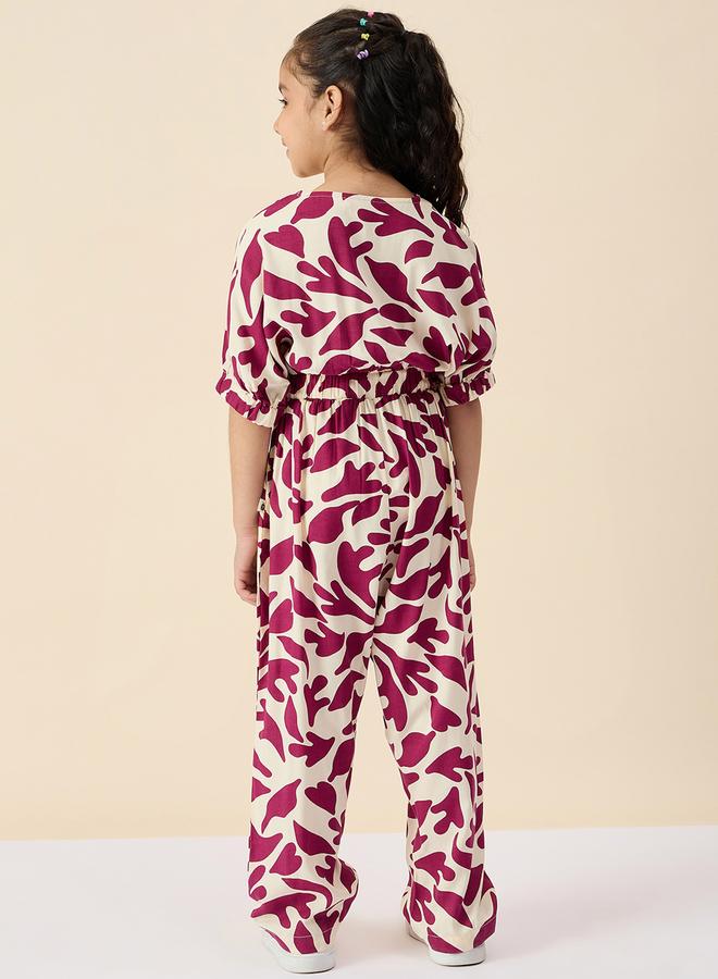 Stylo Bug Girls Maroon Abstract Print Jumpsuit - Image 3