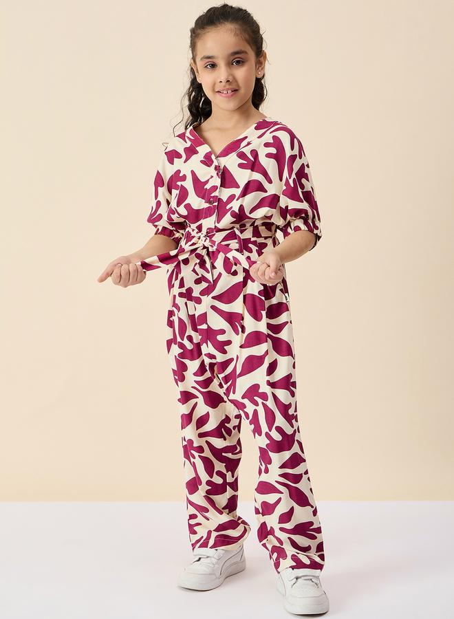 Stylo Bug Girls Maroon Abstract Print Jumpsuit - Image 1