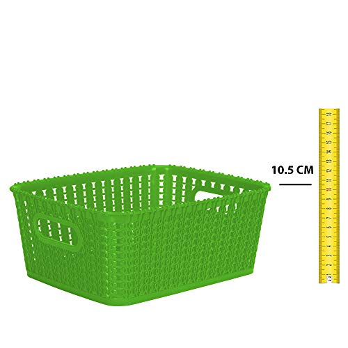 Cutting EDGE Plastic Multipurpose Sturdy Storage Baskets For Cosmetics Office Fruit Vegetable Bathroom Stationary Home Basket with Handle - (Green, Set of 1, Small) - Image 4