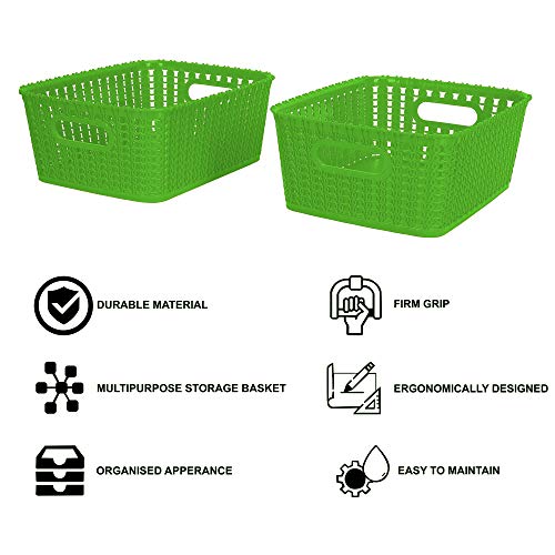 Cutting EDGE Plastic Multipurpose Sturdy Storage Baskets For Cosmetics Office Fruit Vegetable Bathroom Stationary Home Basket with Handle - (Green, Set of 1, Small) - Image 5