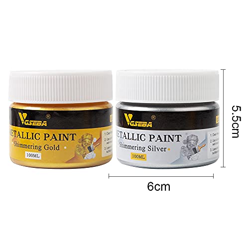 VGSEBA Acrylic Paint Metallic Gold and Silver,200ml Gold Leaf Paint for Art, Painting, Handcrafts,Ideal for Canvas Wood Clay Fabric Ceramic Craft Supplies,Non Toxic,Non Fading - Image 2