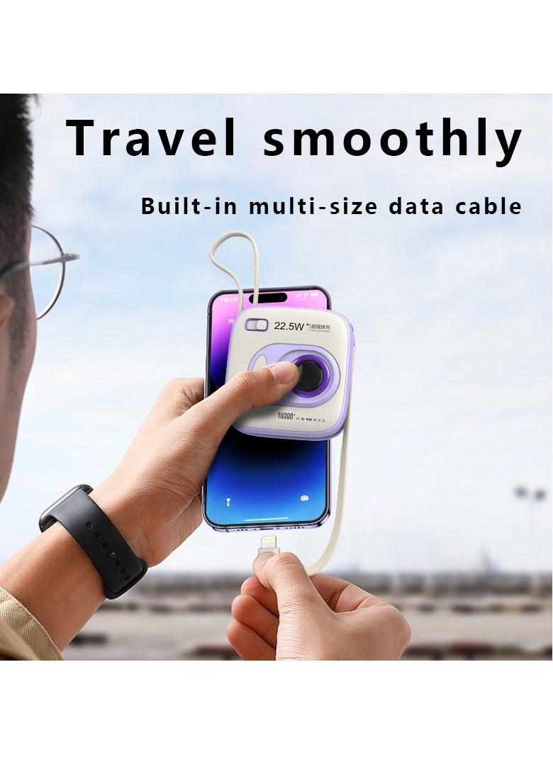 Power Bank 10000mAh Fast Charging - Portable Charger with LED Display & Built-in Dual Cables (Type-C/Lightning), 22.5W Mini Battery Bank for iPhone/Android (Pocket-Sized)