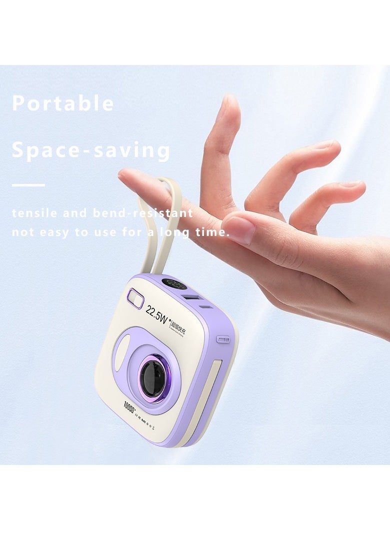 Power Bank 10000mAh Fast Charging - Portable Charger with LED Display & Built-in Dual Cables (Type-C/Lightning), 22.5W Mini Battery Bank for iPhone/Android (Pocket-Sized)