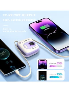 VIWTEC Power Bank 10000mAh Fast Charging - Portable Charger with LED Display & Built-in Dual Cables (Type-C/Lightning), 22.5W Mini Battery Bank for iPhone/Android (Pocket-Sized)  - Image 2