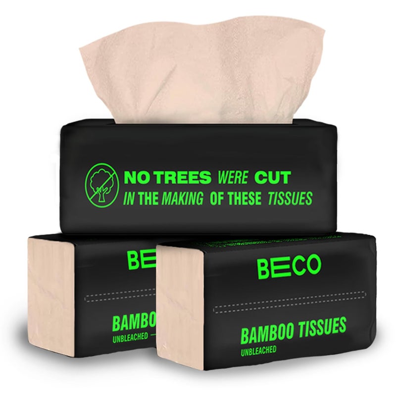BECO Bamboo Facial Tissue Paper Box-Soft Pack | 200 pulls x 3 packs | Super Soft, Skin Friendly & Highly Absorbent Face Tissue Napkins | Car Tissues | 100% Natural & Ecofriendly | 2 ply-600 Pulls - Image 1