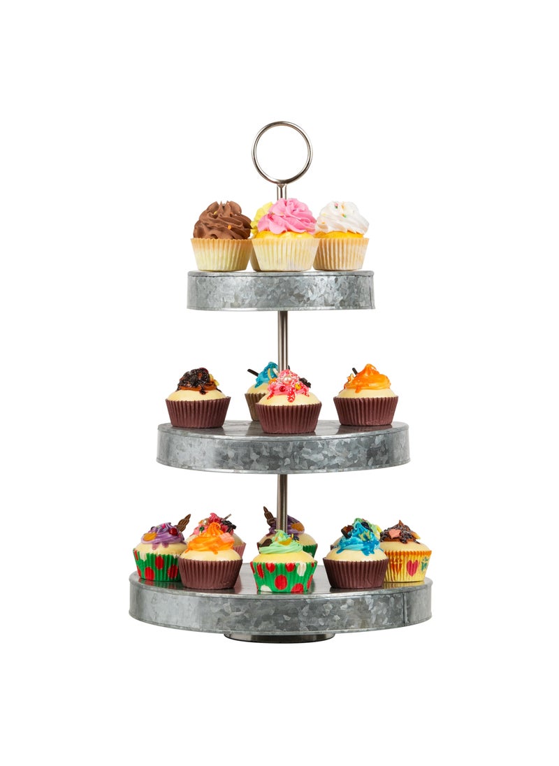 Mind Reader Mind Reader Cupcake Stand Tiered Dessert Table Display Kitchen Tower Galvanized Metal 12 L x 12 W x 21 H Silver 
