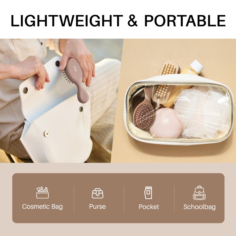 RHOS Mini Hair Brush for Women,Men and Kids-Travel Size Hair Brush for Purse,Pocket,backpack-Small Cushion Paddle Brush with Soft Bristles-Mini Detangler Brush for All Hair Types(1 Pack-Mocha) - Image 3